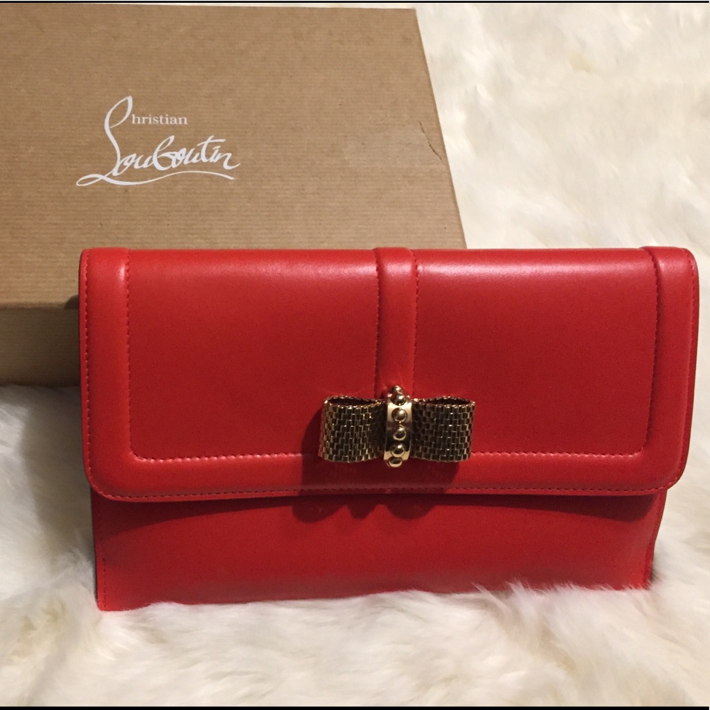 Christian Louboutin Gold Bow Clutch Bag Sweet Charity Authentic